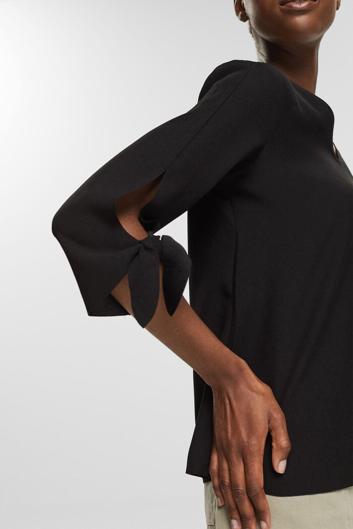 Stretch blouse with open edges, BLACK, detail image number 2