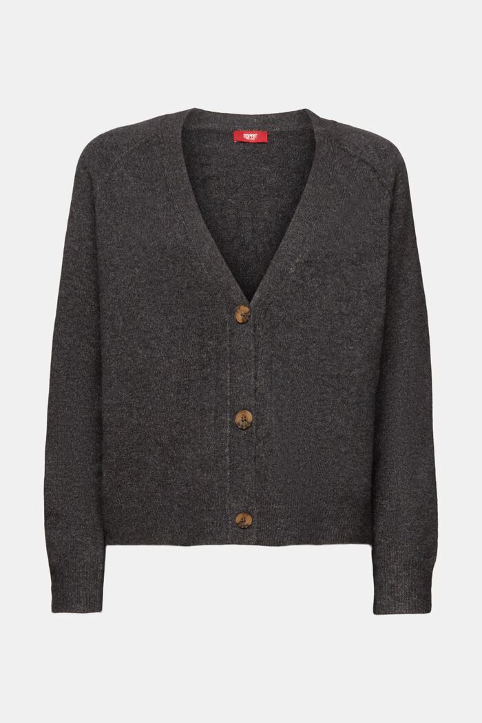 Buttoned V-neck cardigan, wool blend, ANTHRACITE, detail image number 6