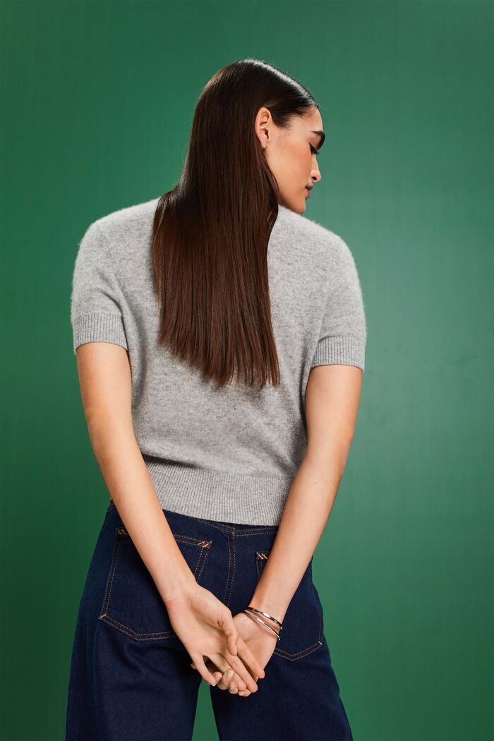 Cashmere Short-Sleeve Sweater, GREY, detail image number 3