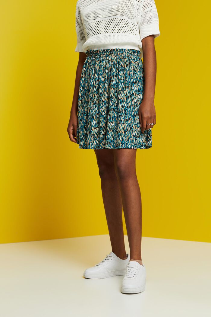 Patterned mini skirt, LENZING™ ECOVERO™, TURQUOISE 4, detail image number 0