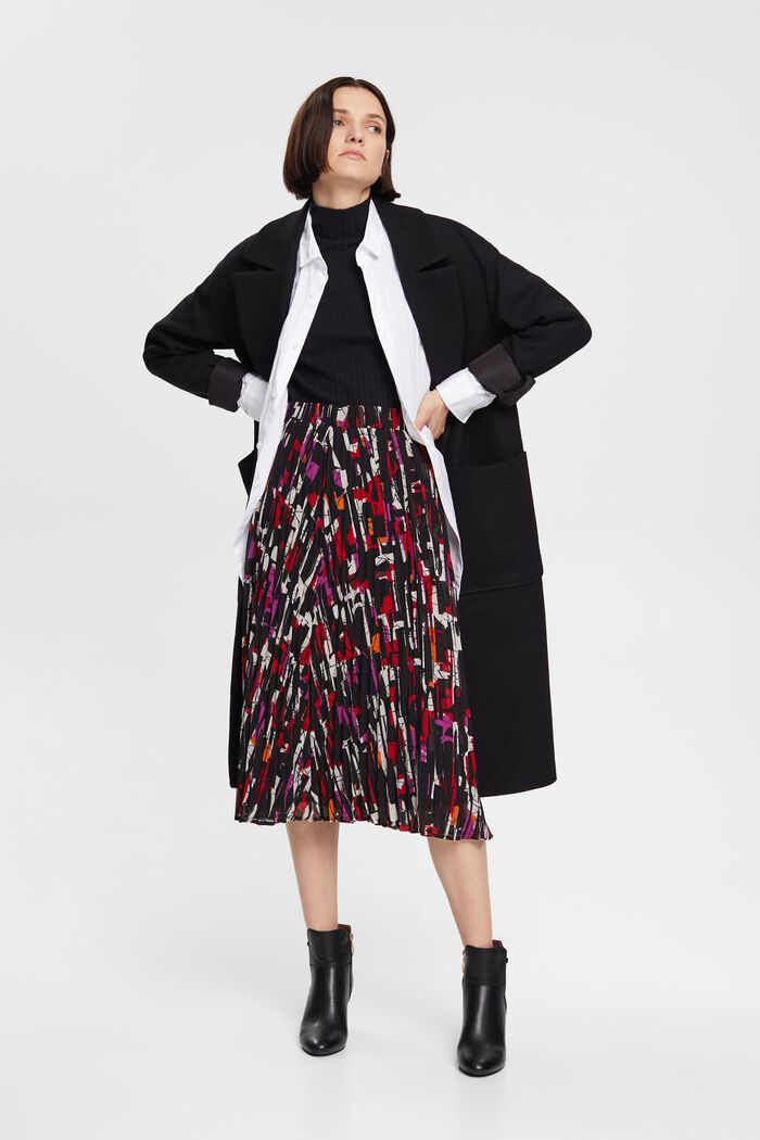 Pleated, patterned midi skirt, BLACK, detail image number 1