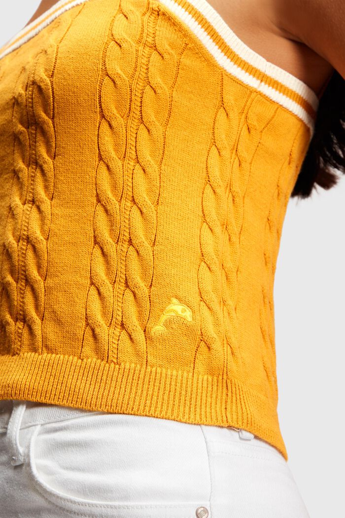 Dolphin logo cable sweater camisole, YELLOW, detail image number 3