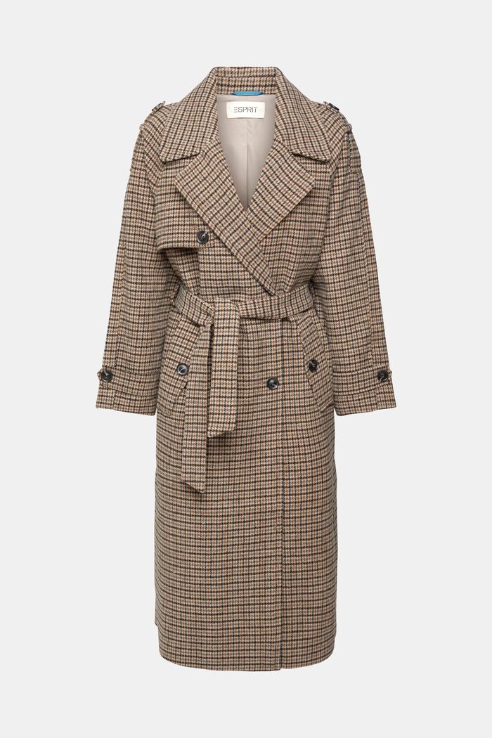 Checked wool blend coat, BARK, detail image number 2