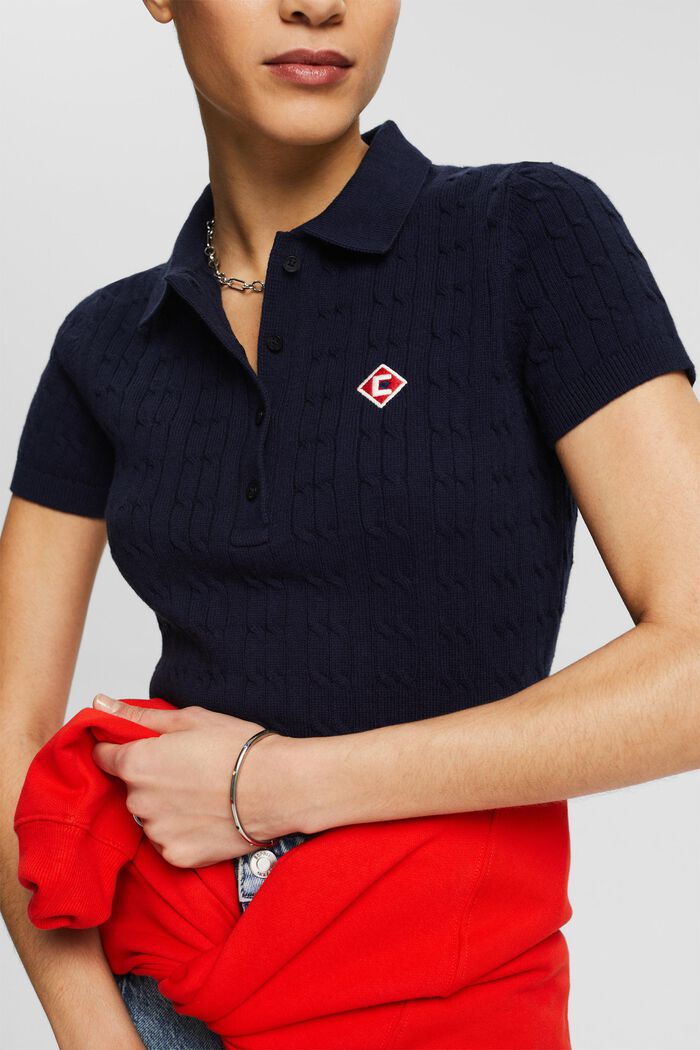 Cable-Knit Polo Shirt, NAVY, detail image number 2