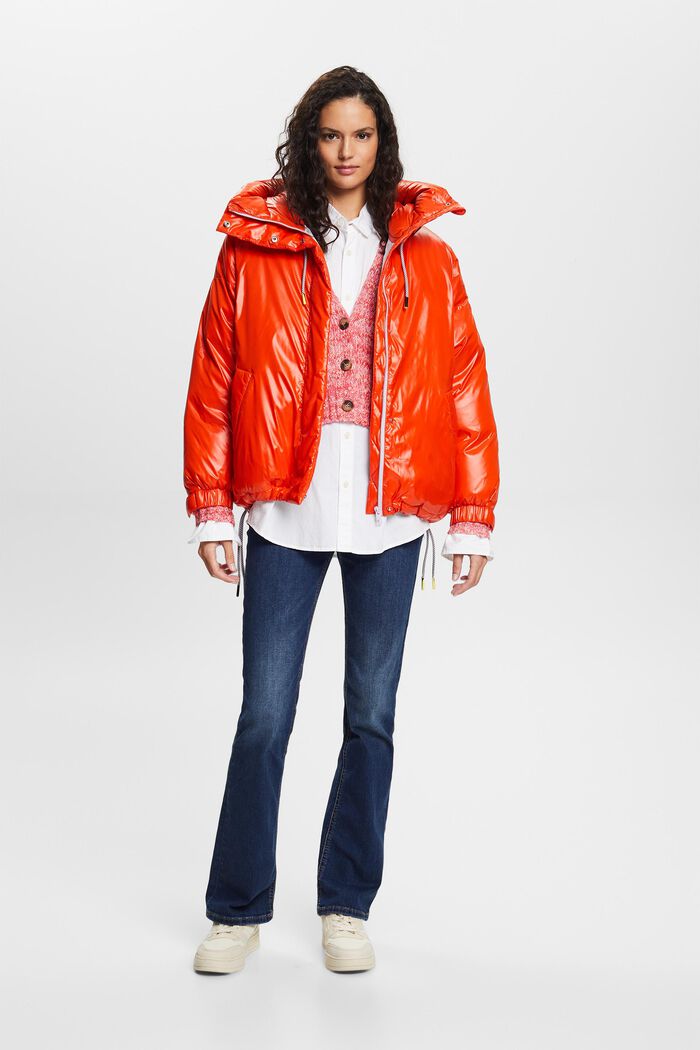 Recycled: puffer jacket with down, BRIGHT ORANGE, detail image number 1