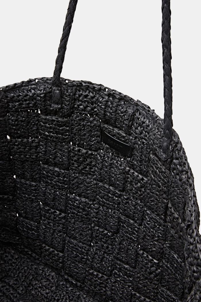 Woven Straw Tote, BLACK, detail image number 3
