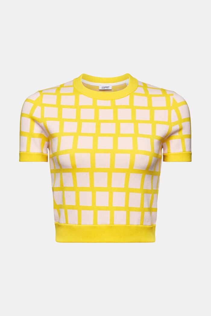 Cropped Jacquard Sweater Tee, YELLOW, detail image number 6
