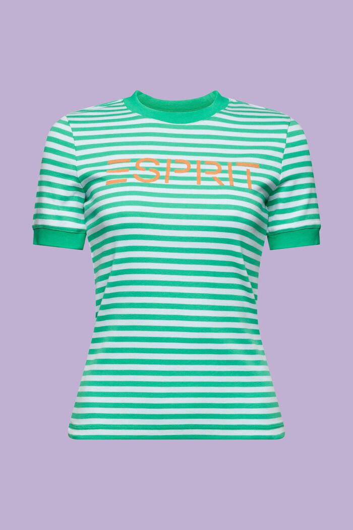 Logo-Print Striped Cotton T-Shirt, NEW GREEN, detail image number 5