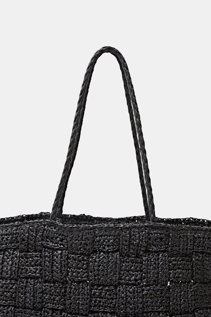 Woven Straw Tote, BLACK, detail image number 1