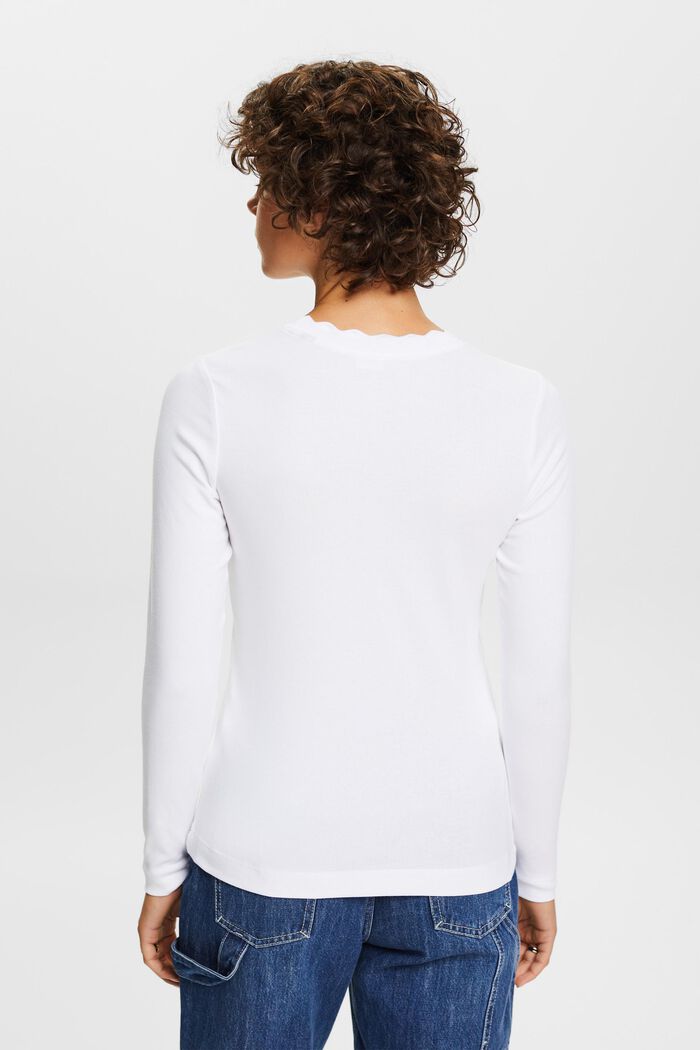 Scallop-Trim Cotton Jersey Top, WHITE, detail image number 5