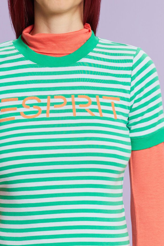 Logo-Print Striped Cotton T-Shirt, NEW GREEN, detail image number 1