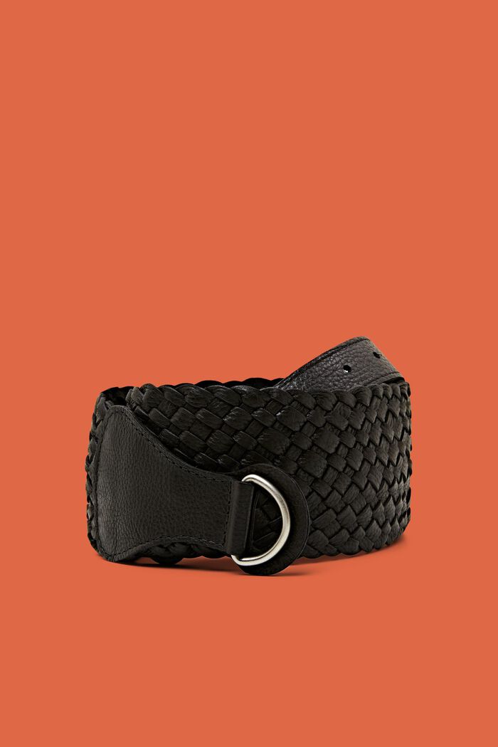 Weave Leather Waist Belt, BLACK, detail image number 0