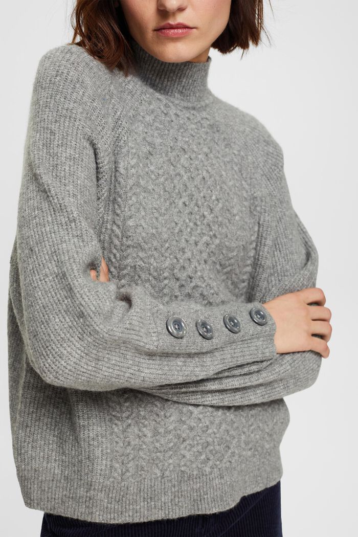 Cable knit jumper with wool, MEDIUM GREY, detail image number 0