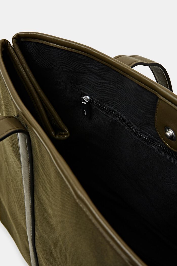 Faux Leather-Trimmed Canvas Tote, OLIVE, detail image number 4