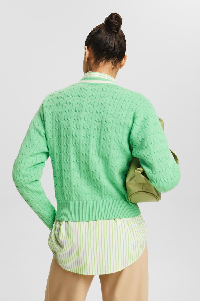 V-Neck Cable-Knit Cardigan, LIGHT GREEN, detail image number 3