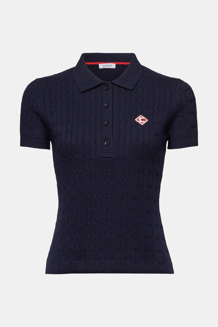 Cable-Knit Polo Shirt, NAVY, detail image number 5