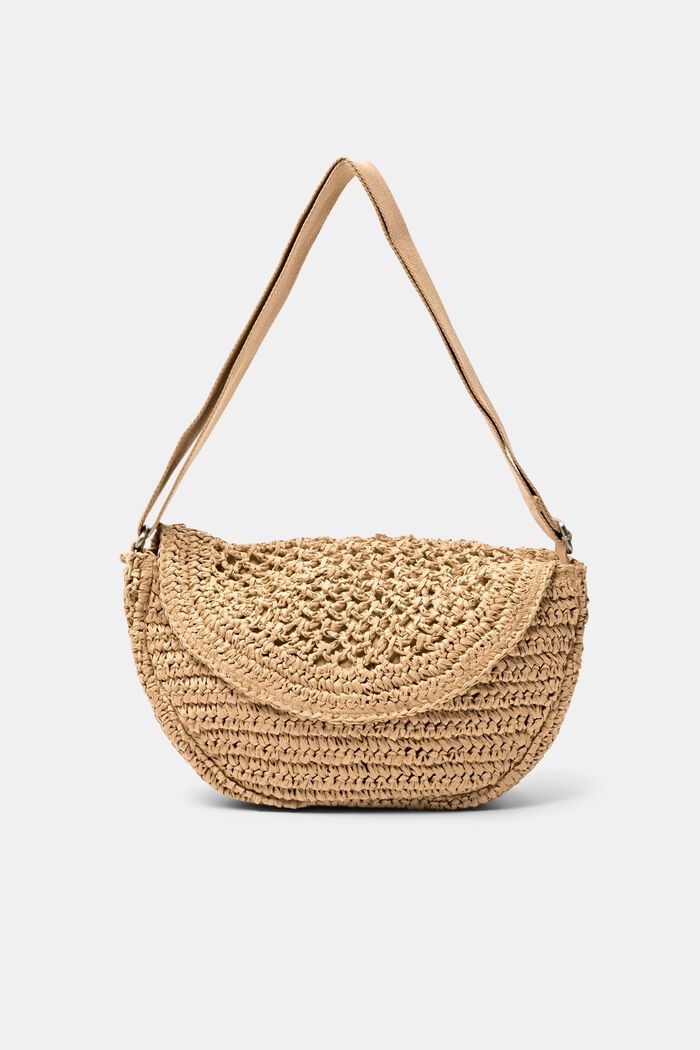 Woven Straw Crossbody Bag, CAMEL, detail image number 0