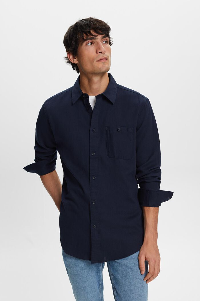 Textured slim fit shirt, 100% cotton, NAVY, detail image number 0