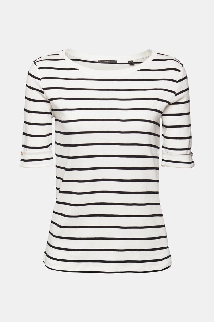 Striped Round Neck Cotton Top, NEW OFF WHITE, detail image number 2
