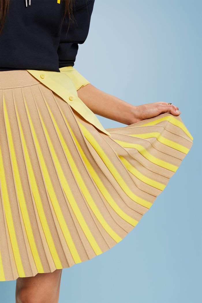Pleated Knit Mini Skirt, SAND, detail image number 1