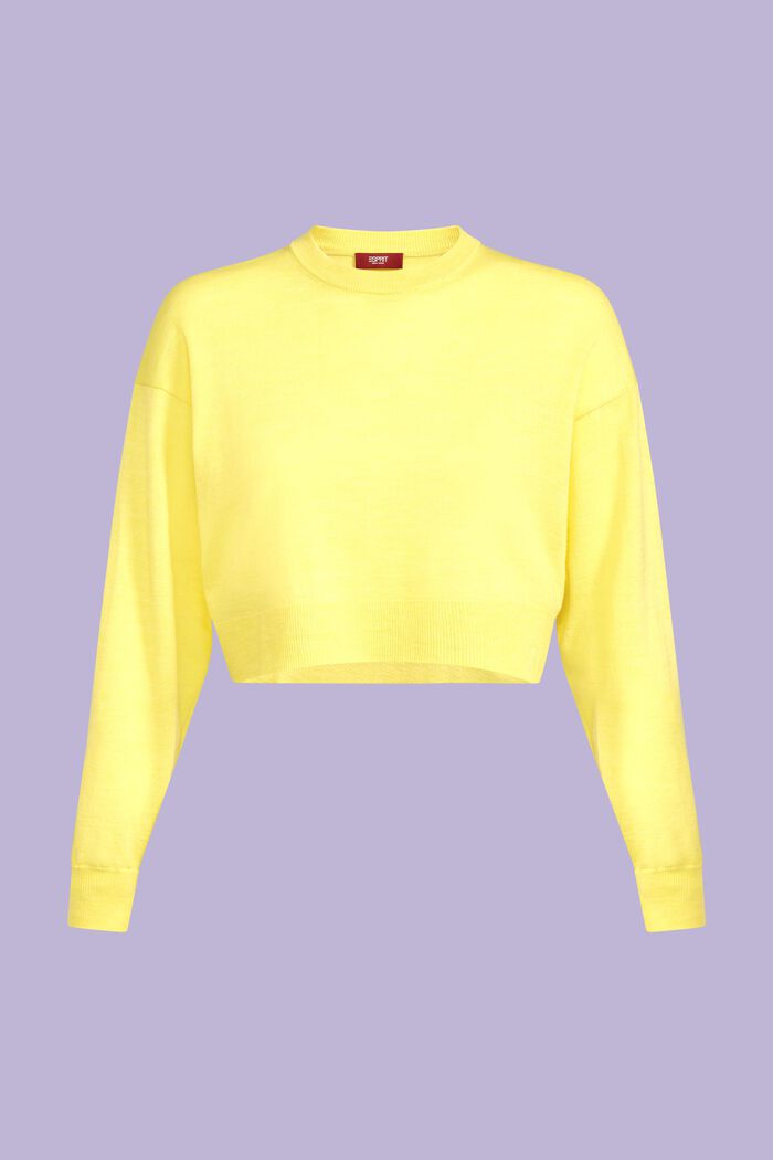 Cropped Super Fine Merino Wool Sweater, PASTEL YELLOW 5, detail image number 5