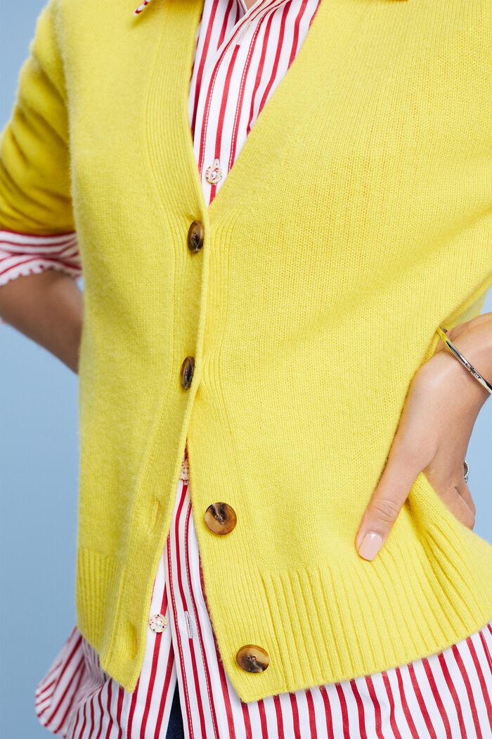 Cashmere V-Neck Cardigan, YELLOW, detail image number 4