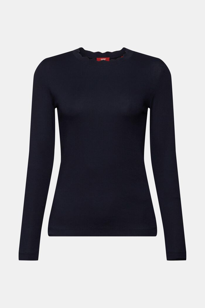 Scallop-Trim Cotton Jersey Top, NAVY, detail image number 6
