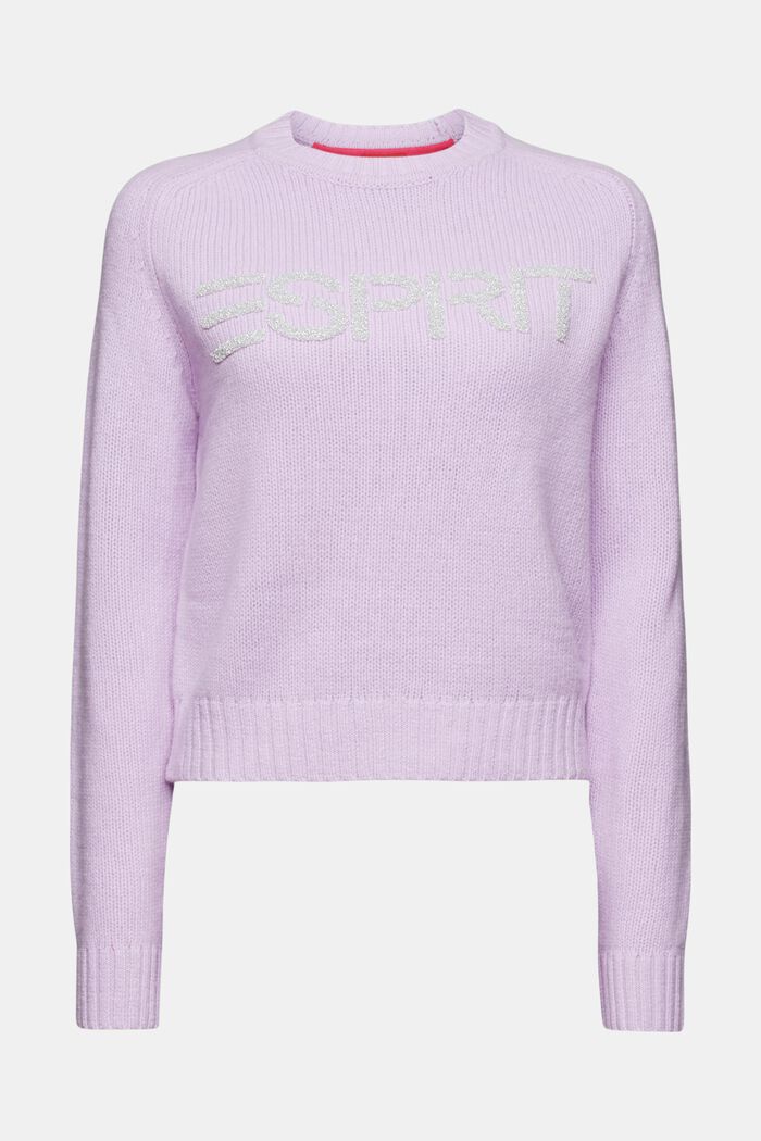 Chunky Knit Wool-Cashmere Logo Sweater, LAVENDER, detail image number 6