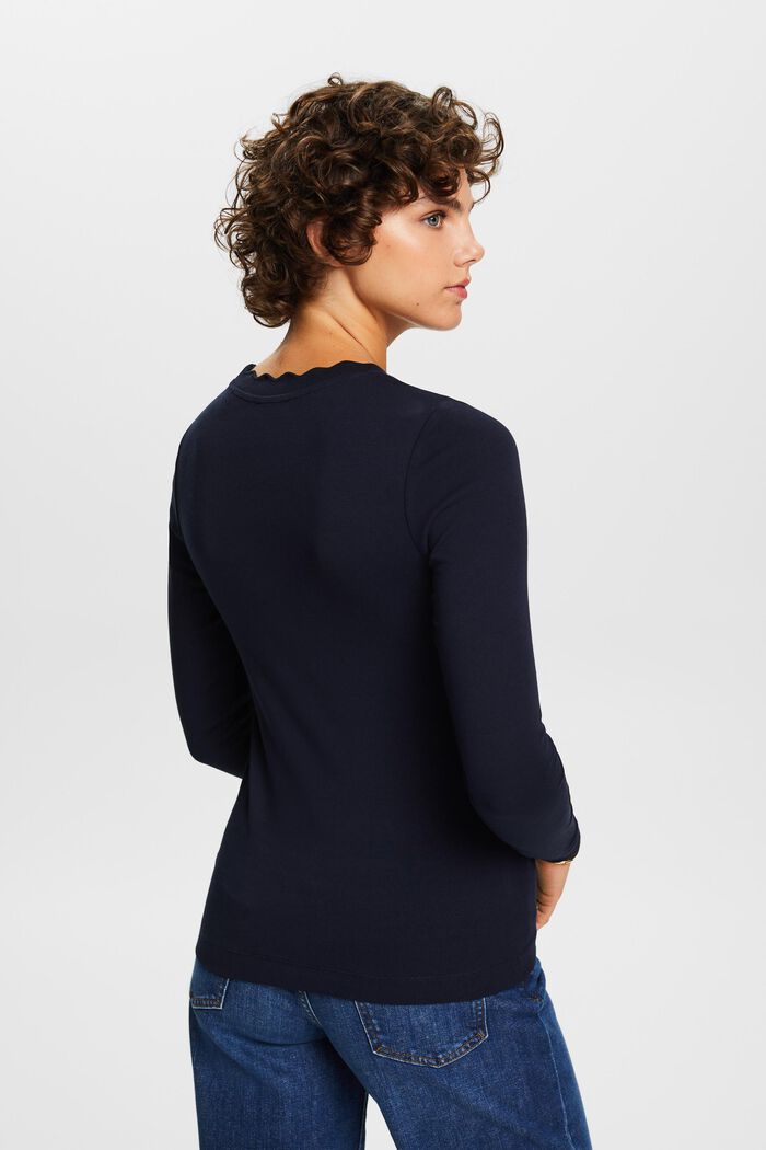 Scallop-Trim Cotton Jersey Top, NAVY, detail image number 3