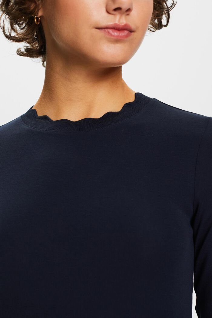 Scallop-Trim Cotton Jersey Top, NAVY, detail image number 2