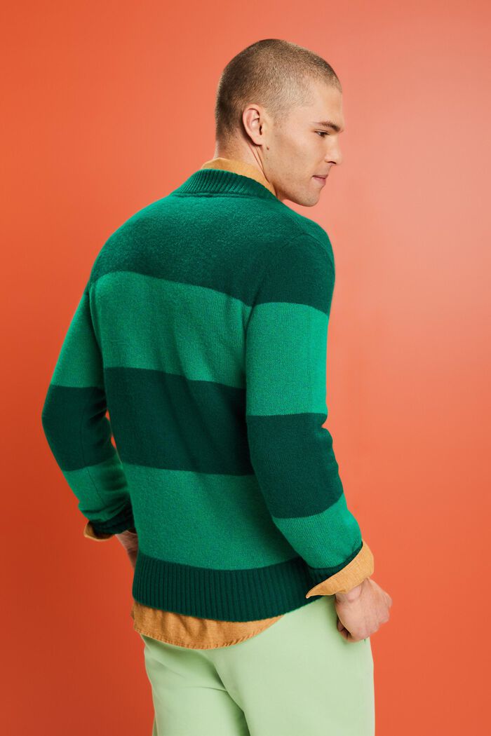Cashmere V-Neck Rugby Stripe Sweater, EMERALD GREEN, detail image number 3