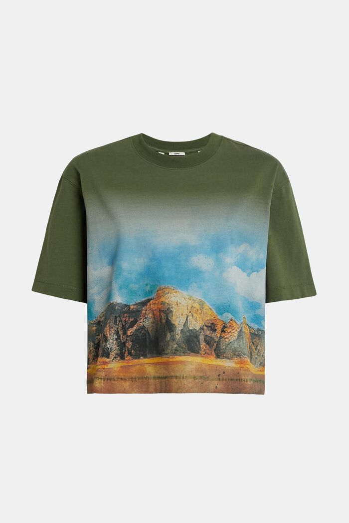 Front panel gradient landscape print cropped tee, FOREST, detail image number 4