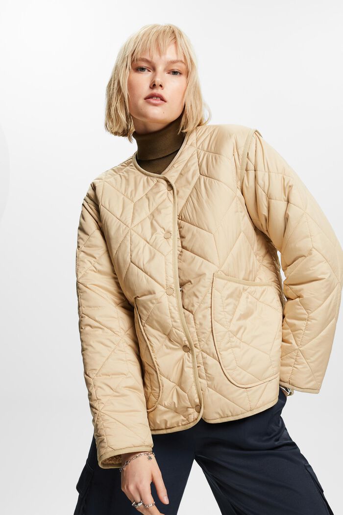 Recycled: quilted jacket with teddy lining, SAND, detail image number 0