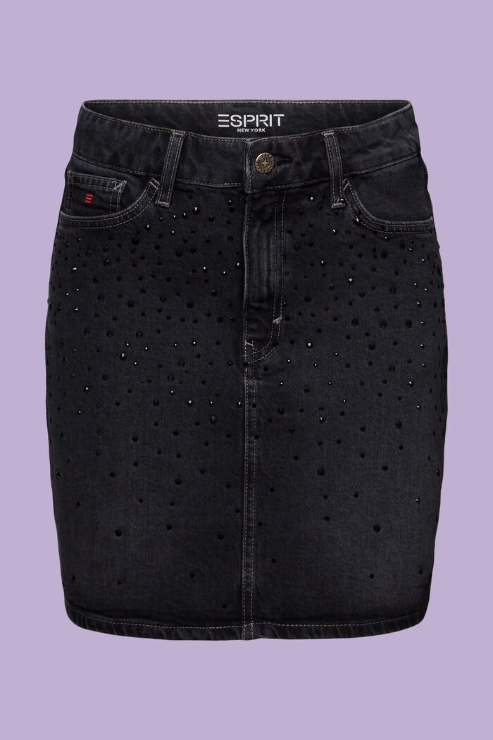 Rhinestone Denim Mini Skirt, BLACK DARK WASHED, detail image number 7