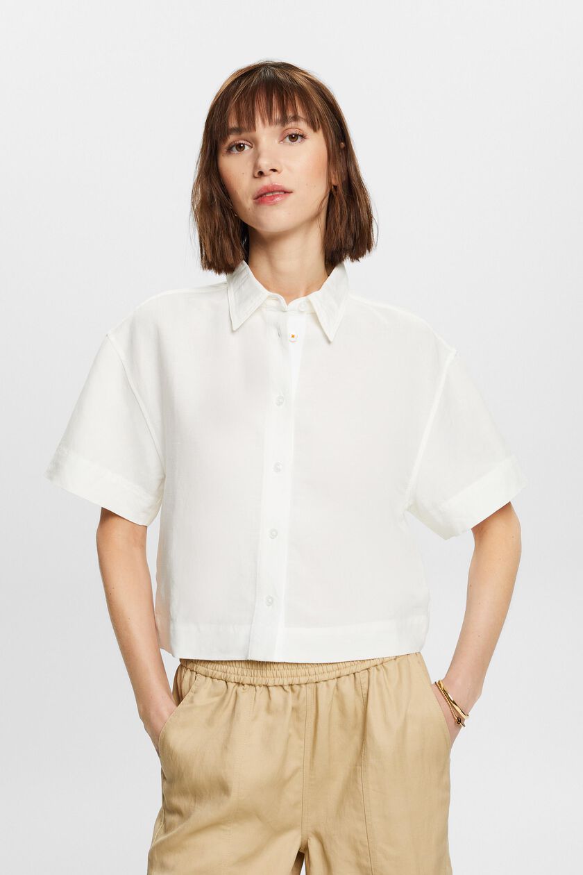Cropped shirt blouse, linen blend