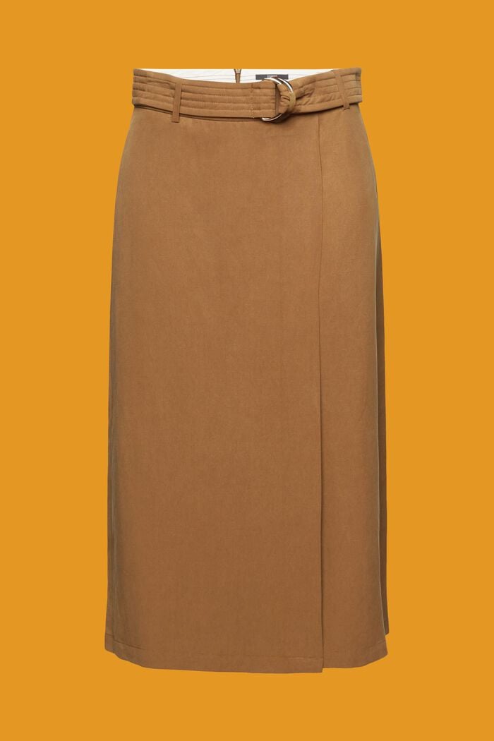 Linen blend midi skirt with belt, PALE KHAKI, detail image number 7