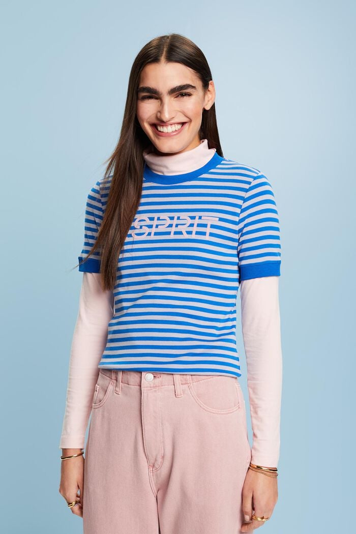 Logo-Print Striped Cotton T-Shirt, LIGHT BLUE LAVENDER, detail image number 2