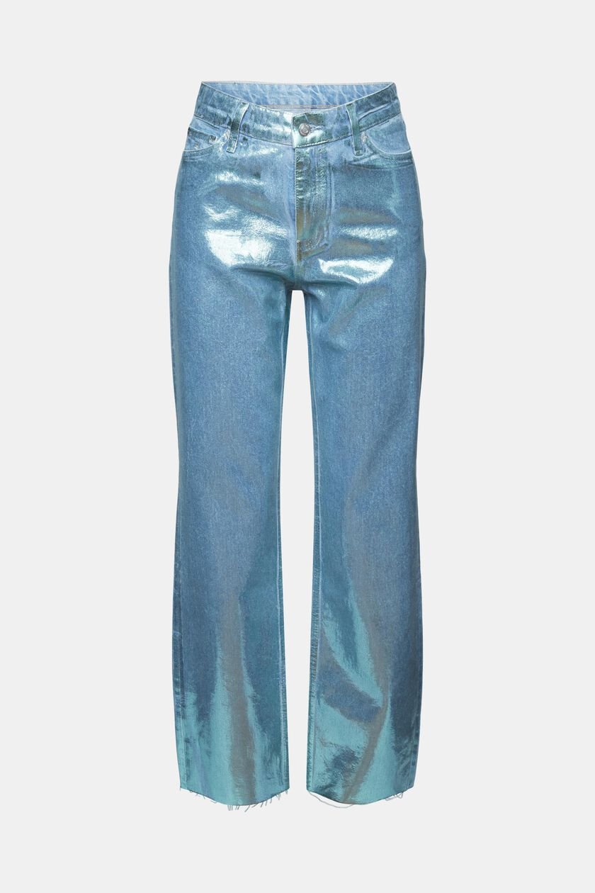Coated Metallic High-Rise Retro Straight Jeans