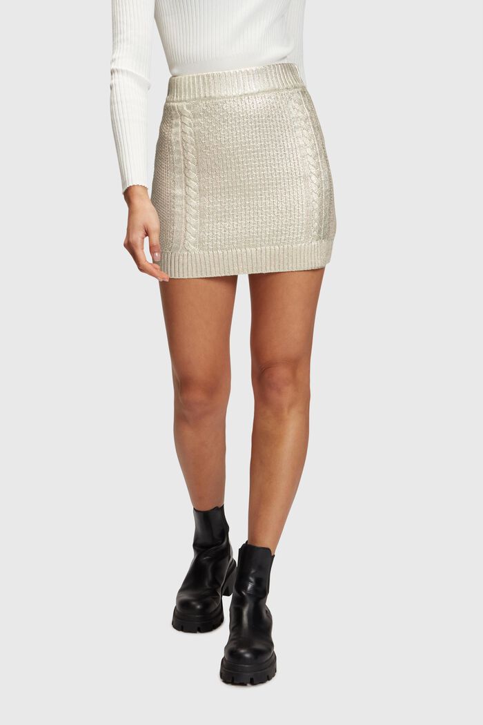 Metallic cable knit mini skirt, GOLD, detail image number 0