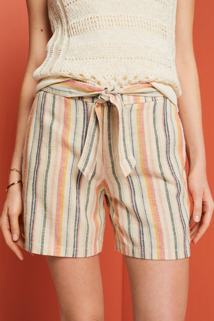 Striped shorts, linen blend, SAND 3, detail image number 2