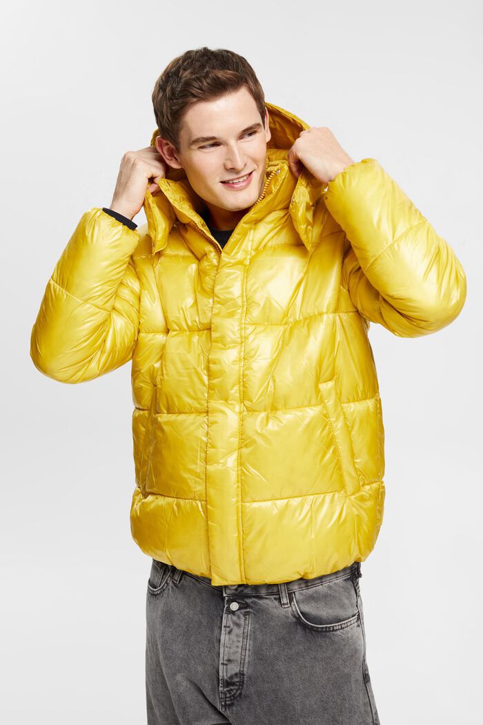 Glossy puffer jacket, PASTEL YELLOW, detail image number 0