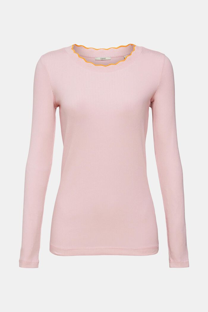 Ribbed long sleeve, stretch cotton, LIGHT PINK, detail image number 6