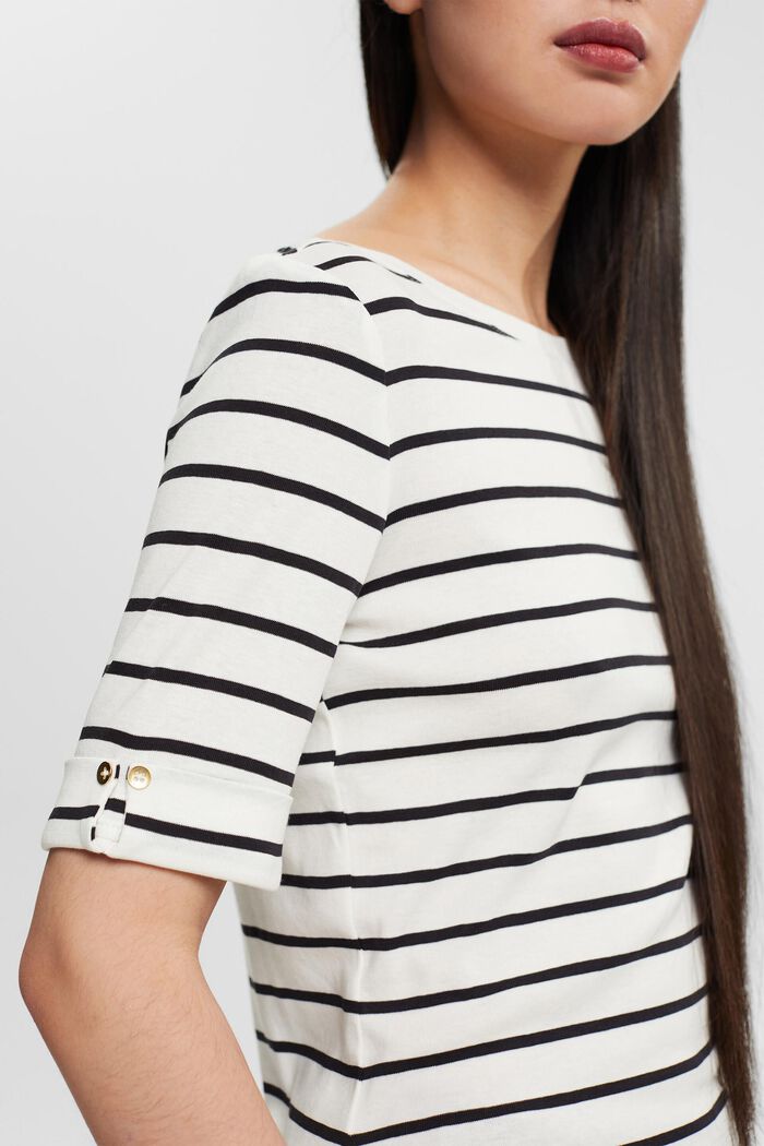 Striped Round Neck Cotton Top, NEW OFF WHITE, detail image number 0