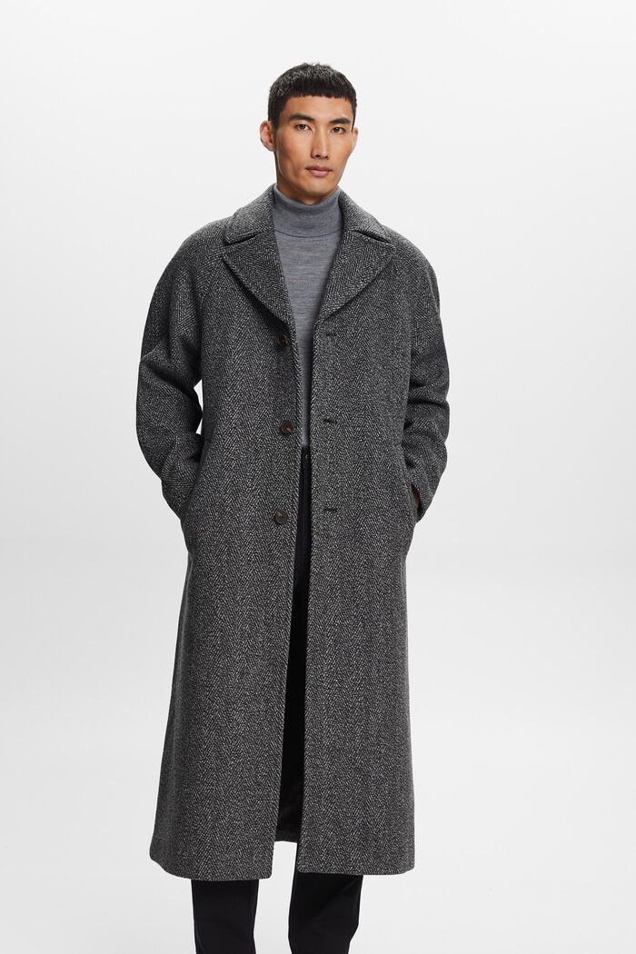 Herringbone Wool-Blend Coat, BLACK, detail image number 0