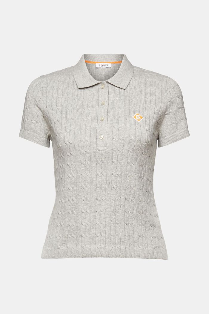 Cable-Knit Polo Shirt, LIGHT GREY, detail image number 5