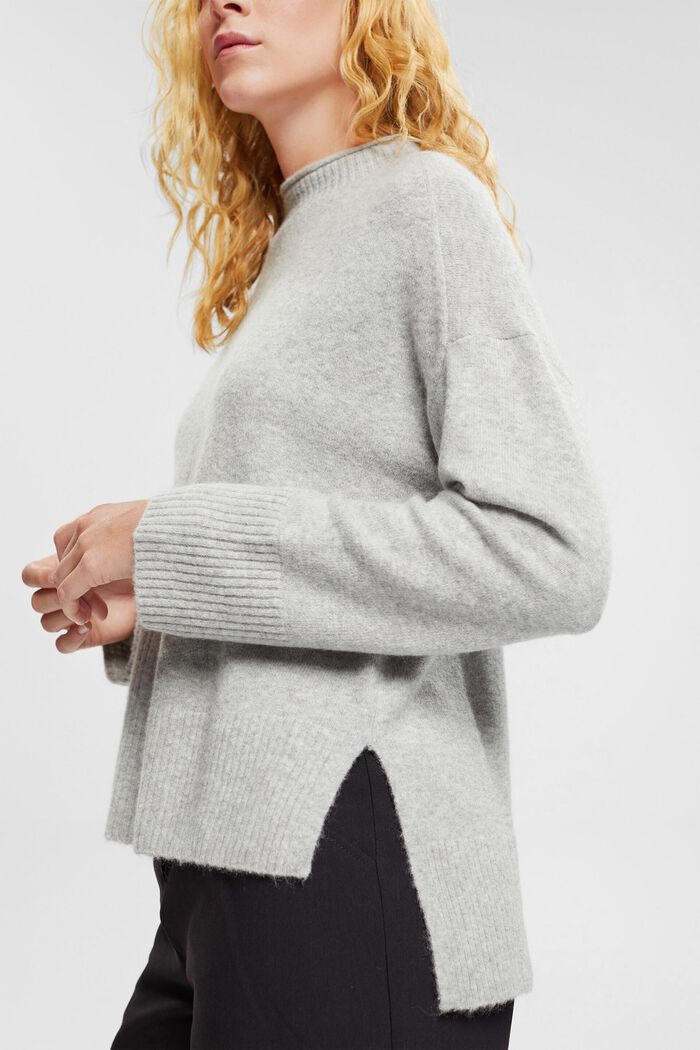 Wool blend: fluffy jumper with stand-up collar, LIGHT GREY, detail image number 4