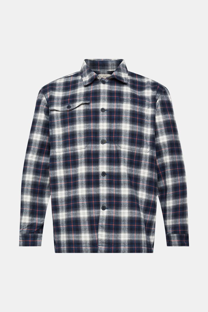 Pure cotton oversized shirt with checked pattern, PETROL BLUE, detail image number 2