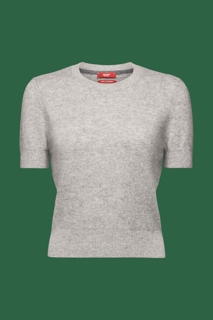 Cashmere Short-Sleeve Sweater, GREY, detail image number 5