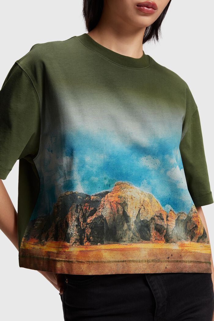 Front panel gradient landscape print cropped tee, FOREST, detail image number 2
