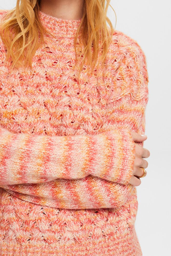 Striped Cable-Knit Sweater, BRIGHT ORANGE, detail image number 3